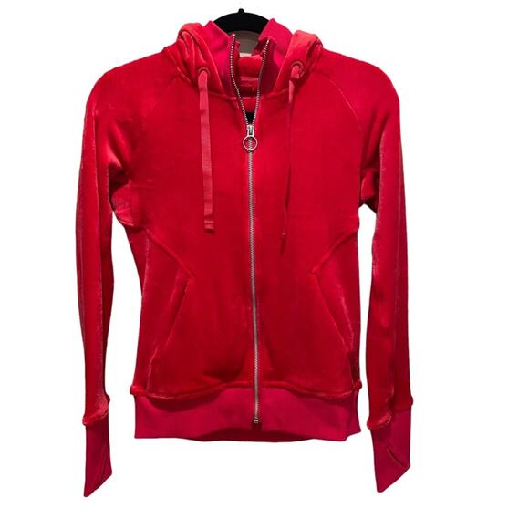 Athleta Triumph Hoodie Double Cozy Karma Fleece Athleisure Hibiscus Red Size XXS - Picture 4 of 10